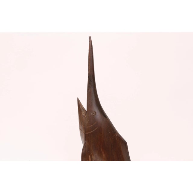 1960s Hand Carved Mid Century Modern Teak Marlin Fish Wooden Spearfish Sculpture For Sale - Image 5 of 8