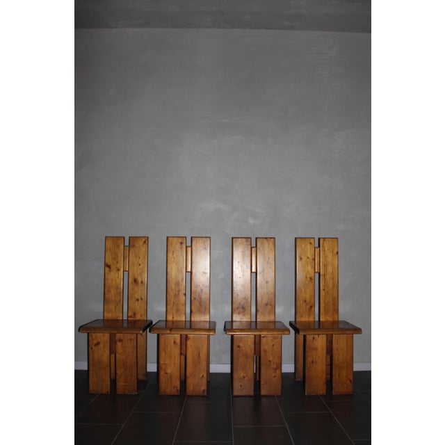 Brutalist Totem Chairs in American Pine, 1970s, Set of 4 For Sale - Image 15 of 15