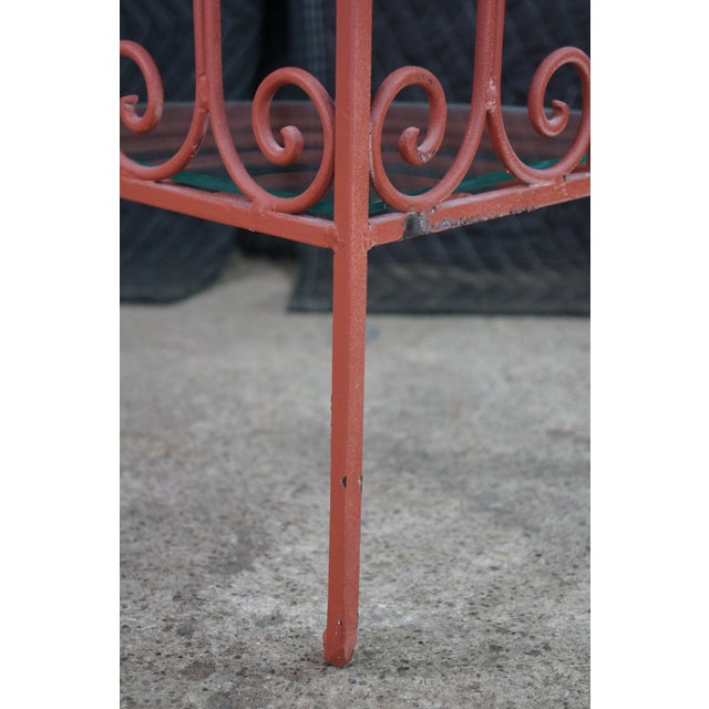 Metal Vintage French Style Red Scrolled Wrought Iron Four-Tier Corner Etagere Stand For Sale - Image 7 of 18