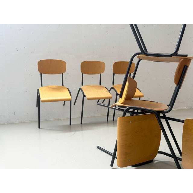 Stackable Studio Chair with Black Lacquered Steel Frame, 1990s For Sale - Image 6 of 17