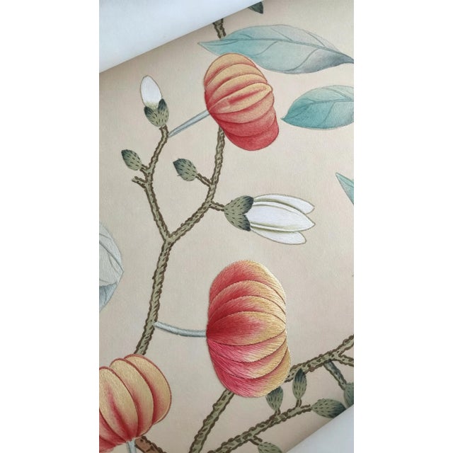 Hand‑Painted Chinoiserie Tropical Garden Mural Wall Panels, Botanical Bird & Fruit Wallpaper For Sale - Image 11 of 11