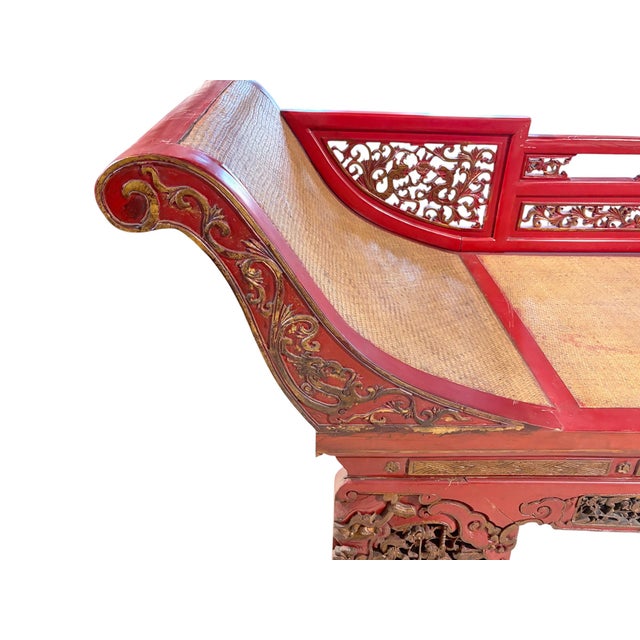 Red Vintage Chinoiserie Red Lacquer Princess Daybed 90" W For Sale - Image 8 of 15