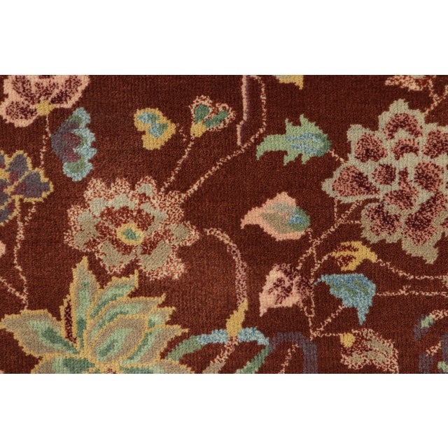 2010s Rug & Kilim’s Chinese Art Deco Style Rug in Brown With Floral Patterns For Sale - Image 5 of 7