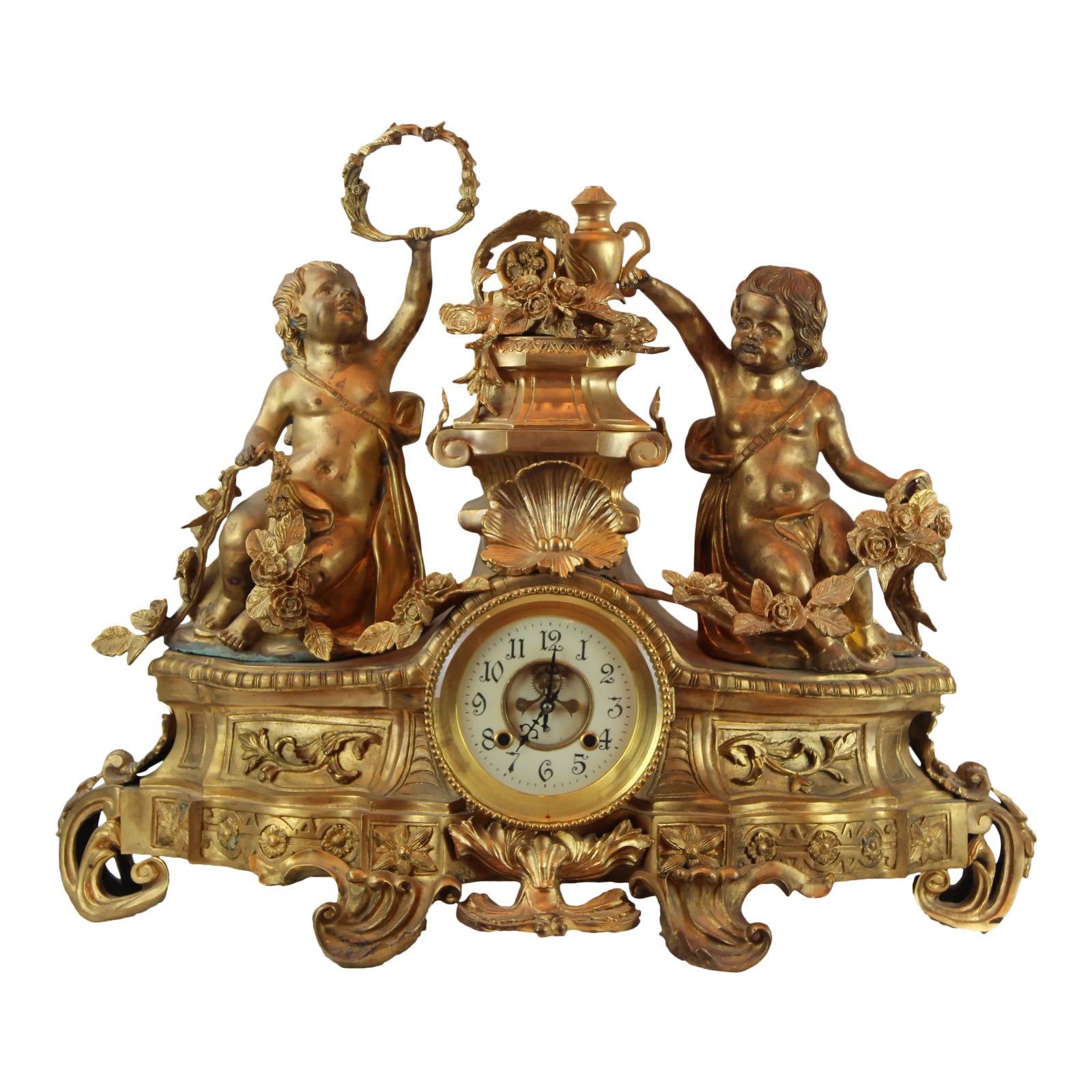 Pasargad DC Vintage French Bronze Clock With 2 Cherubs Chairish