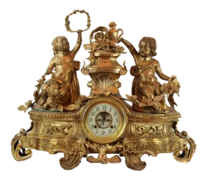 Pasargad DC Vintage French Bronze Clock With 2 Cherubs