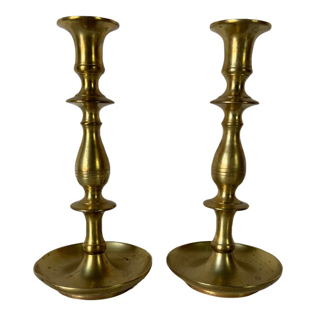 Vintage Solid Brass Candlestick Holders – Pair For Sale