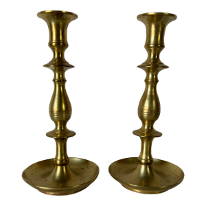 Vintage Solid Brass Candlestick Holders – Pair