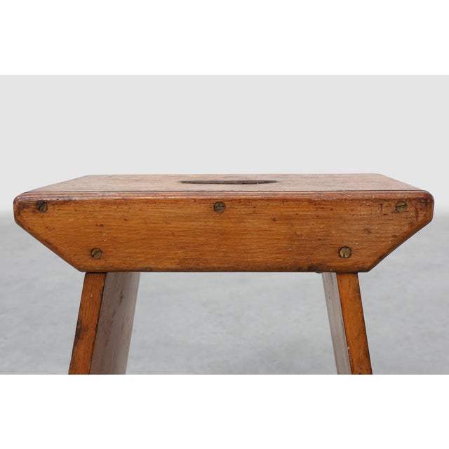 Rustic Rustic Pine Stool with Cut-Out Trestle Legs, Sweden, 1920 For Sale - Image 3 of 17