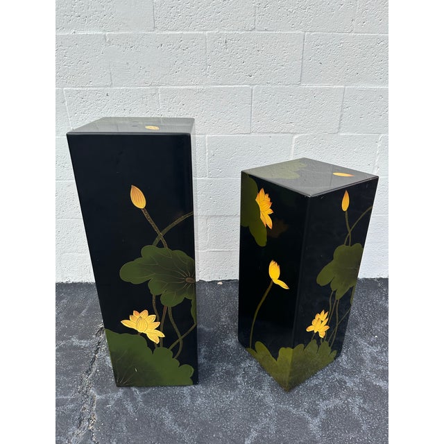 Vintage Asian Floral Lacquer Pedestals - a Pair For Sale - Image 4 of 10