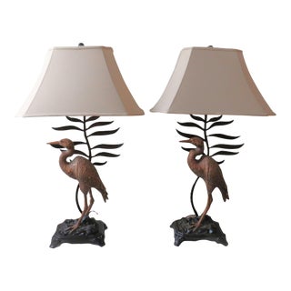 Pair of Coastal Bird Table Lamps Herons Egrets Cranes For Sale