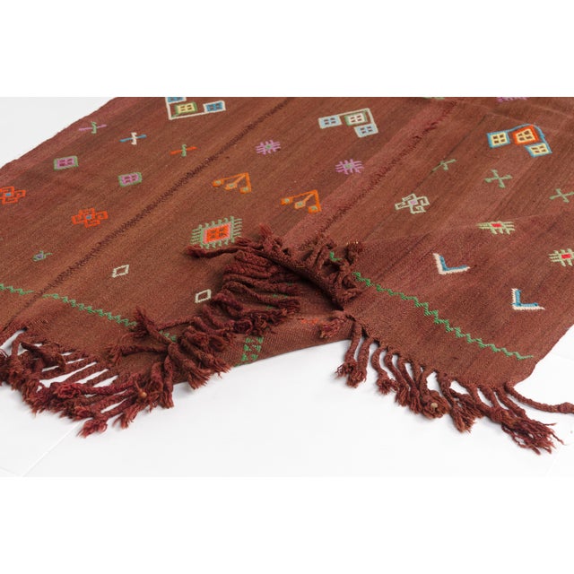 Mid 20th Century Handwoven Brown Tribal Rug With Colorful Motifs For Sale - Image 4 of 10