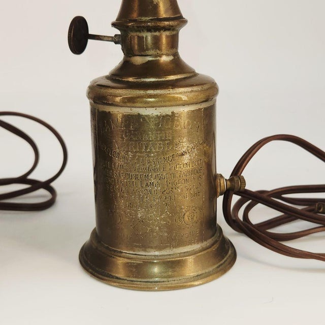 Pair of Lampe Pigeon Electrified Antique "Lampe Pigeon" French Oil Lamps For Sale - Image 12 of 12