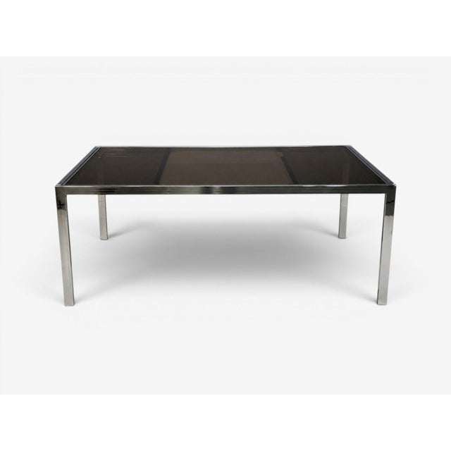 Milo Baughman Style, Expanding Dining Table, Chrome, Smoked Glass, Usa, 1970s For Sale - Image 4 of 12