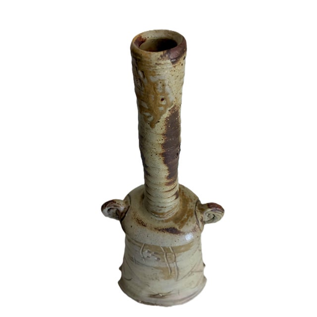 Signed 1970s Mid Century Brutalist Abstract Ceramic Bottle Neck Vase / X-Large Sculptural Modernist Art Studio Pottery Vessel For Sale - Image 4 of 13
