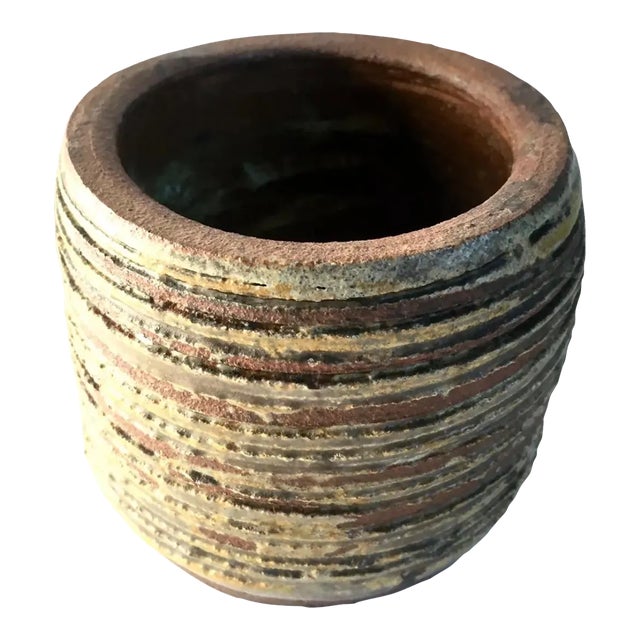 Mid Century Textured Pottery Vase by Cheryl Armbruster For Sale