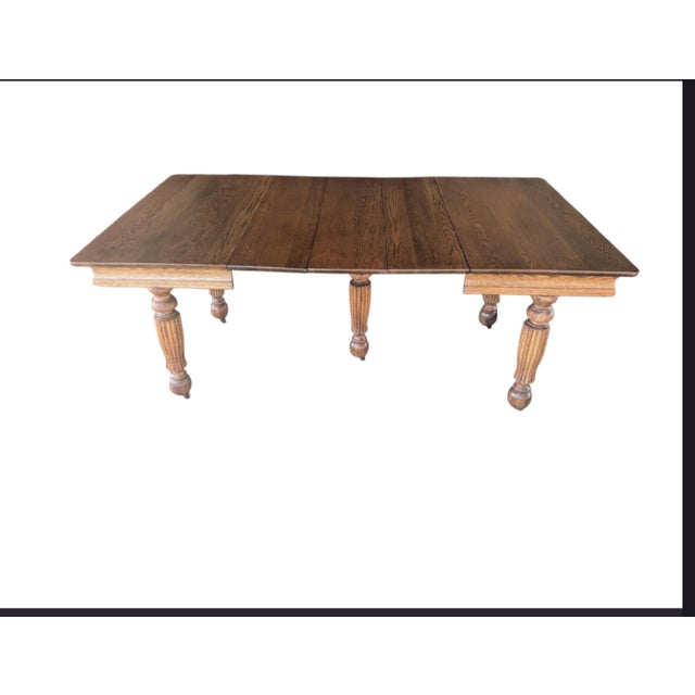 Late 19th Century Late 19th Century Early American Solid Oak Banquet Dining Table With Fluted Legs on Casters For Sale - Image 5 of 18