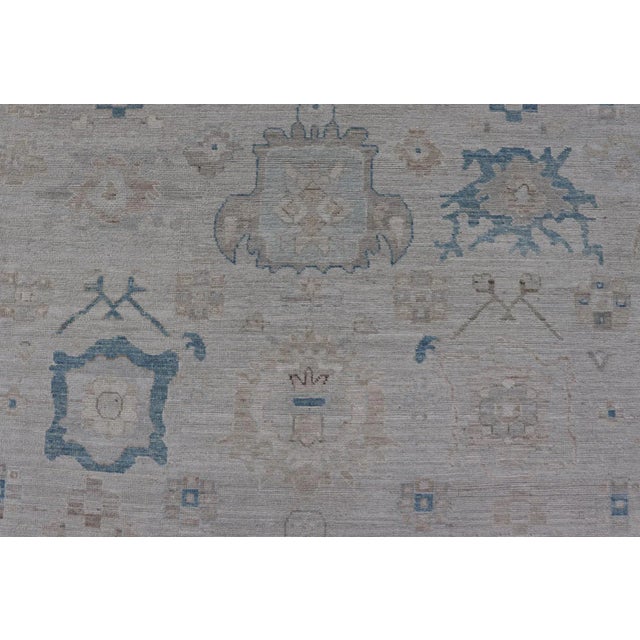 Textile Modern Tribal Oushak With Light Taupe Colored Border and Off White Background For Sale - Image 7 of 13