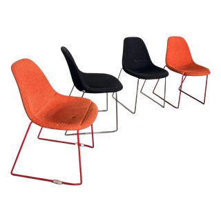 Mid-Century Stackable Egg Dining Chairs Orange and Black, Set of 4 For Sale
