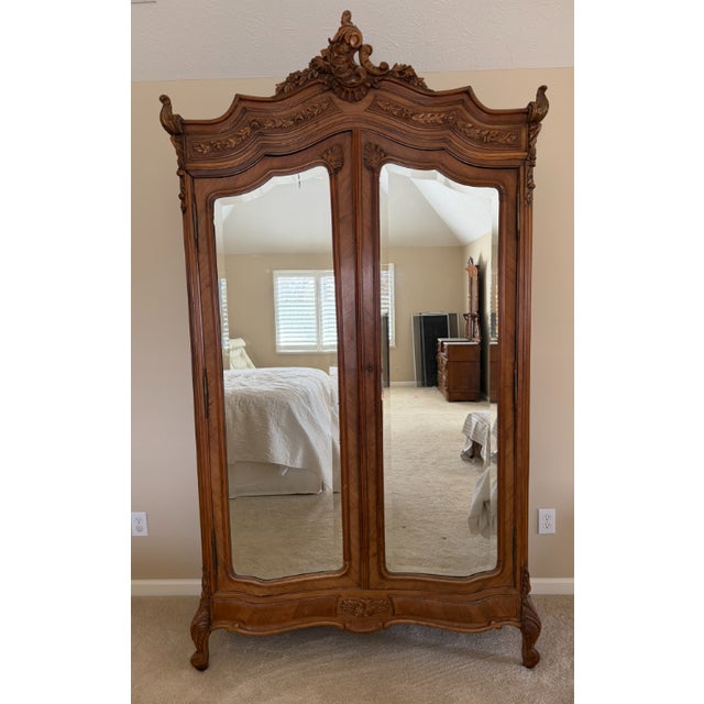 Late 19th Century Late 19th Century French Louis XV Style Walnut Armoire With Beveled Mirror Doors & Cabriole Legs For Sale - Image 5 of 7