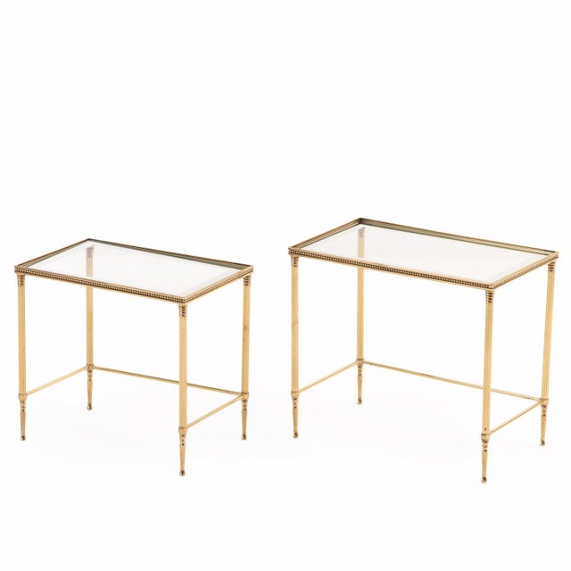 Metal Early 20th Century Pair Italian Brass Nesting Tables, Hollywood Regency Style For Sale - Image 7 of 8