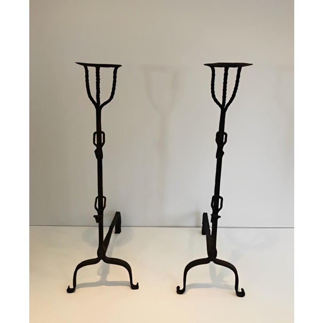 1650s Wrought Iron Landiers - a Pair For Sale - Image 4 of 9