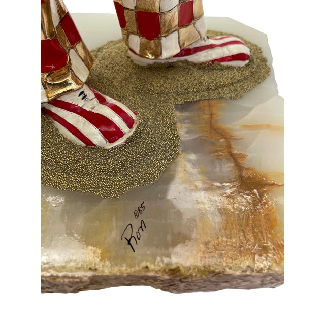 Gold Ron Lee Child & Clown Sculpture on Onyx Base With 24k Gold Accents, Signed 1985 For Sale - Image 8 of 13