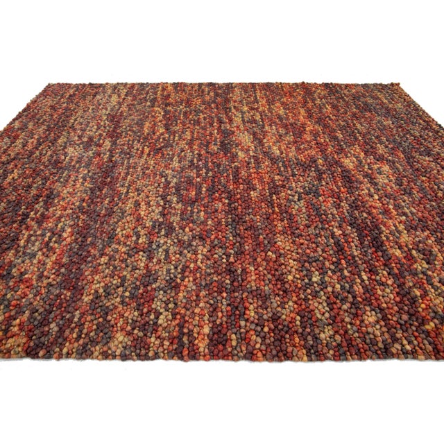 Modern Handmade Texture Wool Rug Abstract Motif in Autumn Colors For Sale - Image 4 of 9