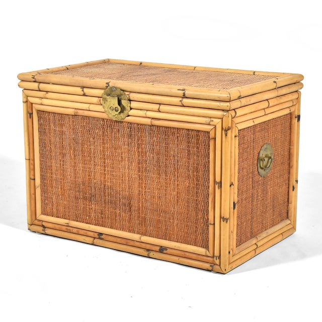 1970s 1970s Rattan and Cane Chest with Brass Hardware For Sale - Image 5 of 11
