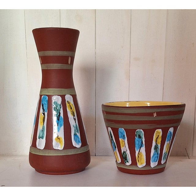 Mid-Century Ceramic Set with Colored Glaze Inlets from Bay-Keramik, 1960s, Set of 2 For Sale - Image 6 of 6