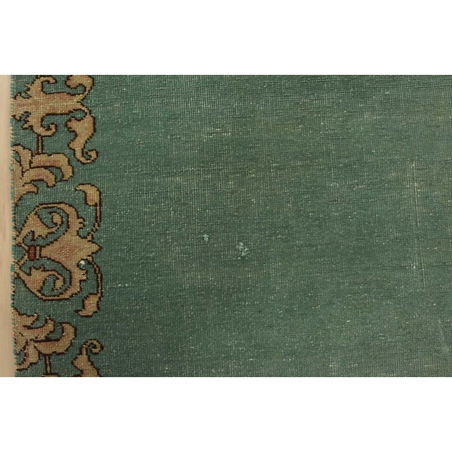 Green Tabriz Runner 3’1” X 12’9” Green Wool Vintage Distressed Hand-Knoted Rug For Sale - Image 8 of 12