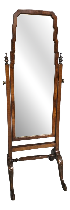 Vintage Burr Walnut Cheval Mirror, 1920