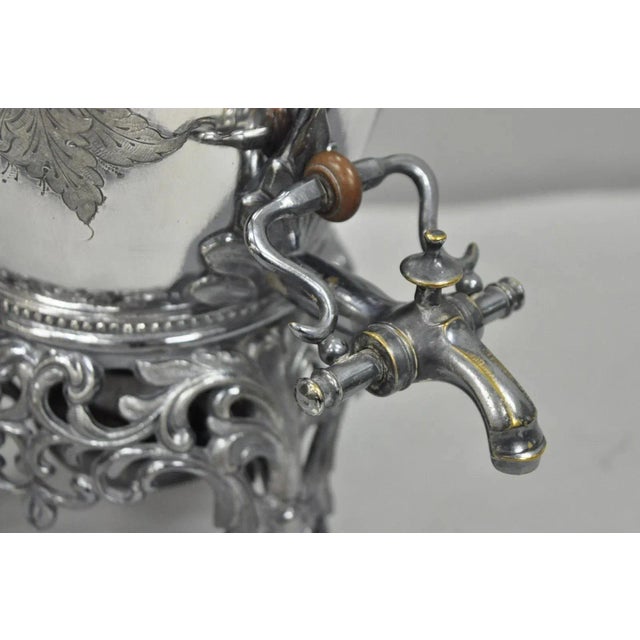 Antique Art Nouveau English Silver Plated Floral Repousse Samovar Coffee Tea Pot For Sale - Image 4 of 12