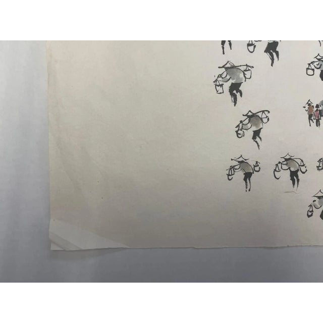 1970s Vintage Original Artwork of People in a Field Landscape. For Sale - Image 5 of 8