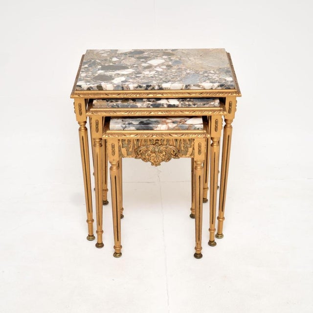Antique French Gilt Wood Nesting Tables with Marble Tops, 1930, Set of 3 For Sale - Image 13 of 13