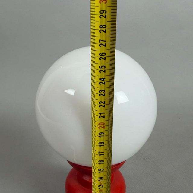 White Murano Glass Table Lamp with Red Wood Base, 1960s For Sale - Image 10 of 11