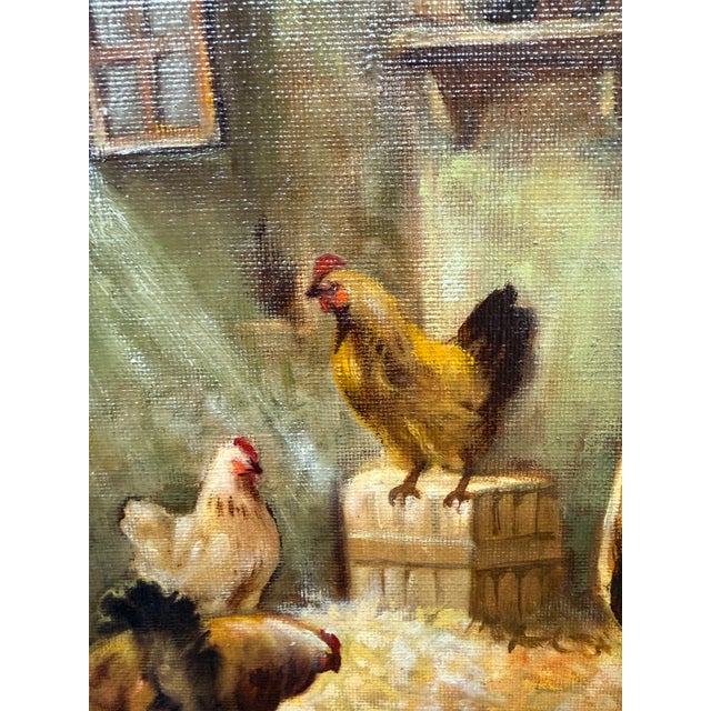 Late 20th Century Samy Chickens in a Henhouse Painting, Signed For Sale - Image 5 of 12