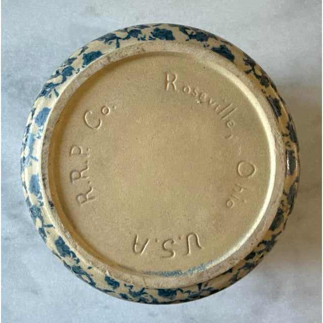 Ceramic Vintage Robinson Ransbottom Blue Spongeware Bean Pot For Sale - Image 7 of 8