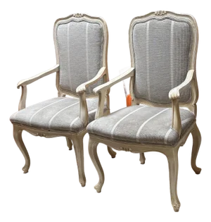 Jacara’s French Provincial Louis XV Style Upholstered Armchairs, Pair