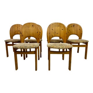 Danish Modern Brutalist Sculptural Pine Dining Chairs by Niels Koefoed for Glostrup, 1970s, Set of 6 For Sale