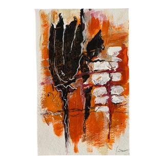 Abstract Acrylic Painting Orange, Brown and White For Sale
