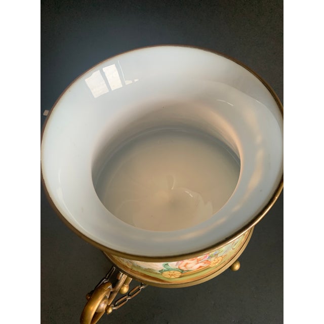 Late 19th Century Large Antique French or Austrian Figural Art Glass Cache Pot Jardiniere in Bronze Cradle Stand & Bronze Rim For Sale - Image 5 of 14