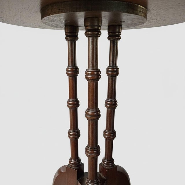 Vintage Hammary Mahogany Cloverleaf Side Table - Mid-Century Tooled Leather Pedestal Accent Table - Plant No. 2 Lenoir Nc For Sale - Image 4 of 11