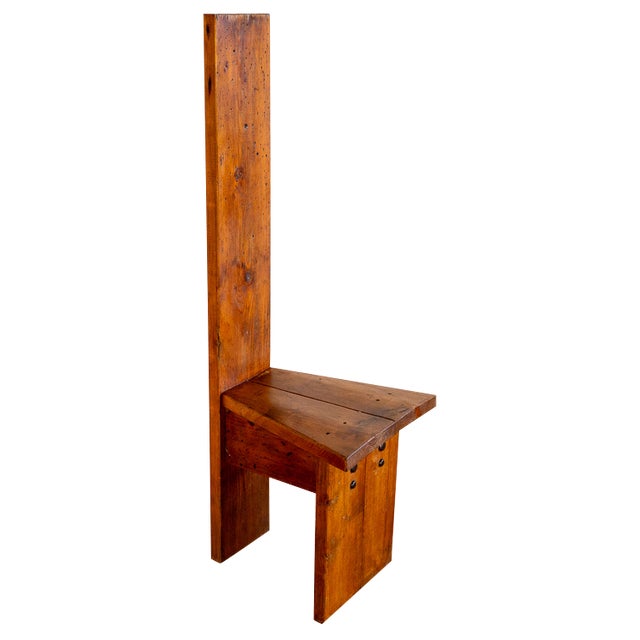 Mid-Century Tall Brutalist Artisan Accent Chair in Wood, 1970s For Sale