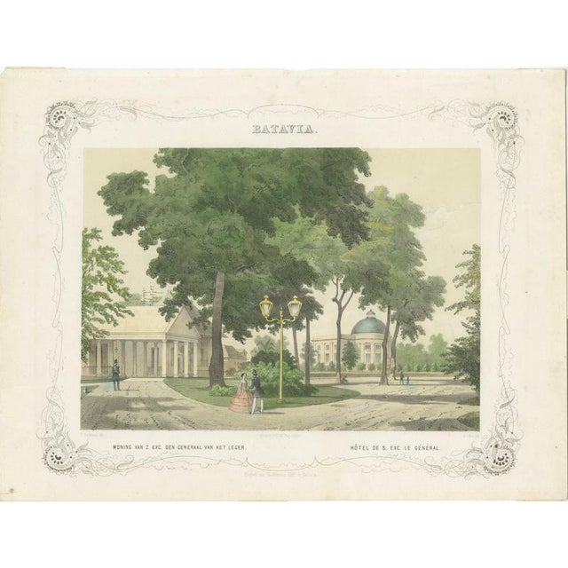 After Charles Theodore Deeleman, Batavia Generals Residence & Governors Hotel, 1860s, Lithograph For Sale