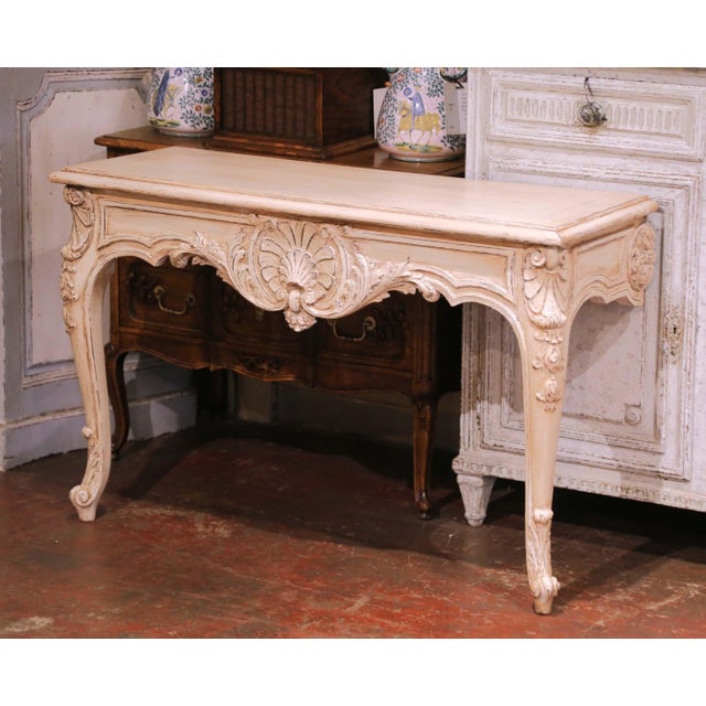 Early 20th Century French Louis XV Painted Oak Wall Console Table For Sale - Image 4 of 8