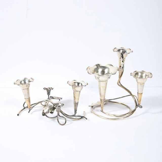 Pair of Art Nouveau Silver-Plate Morning Glory Motif Candle Holders For Sale - Image 10 of 13