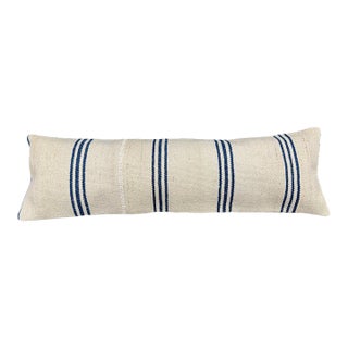 Turkish Hemp Pillow Cushion Natural Beige Blue Cushion Cover 14"x45" For Sale