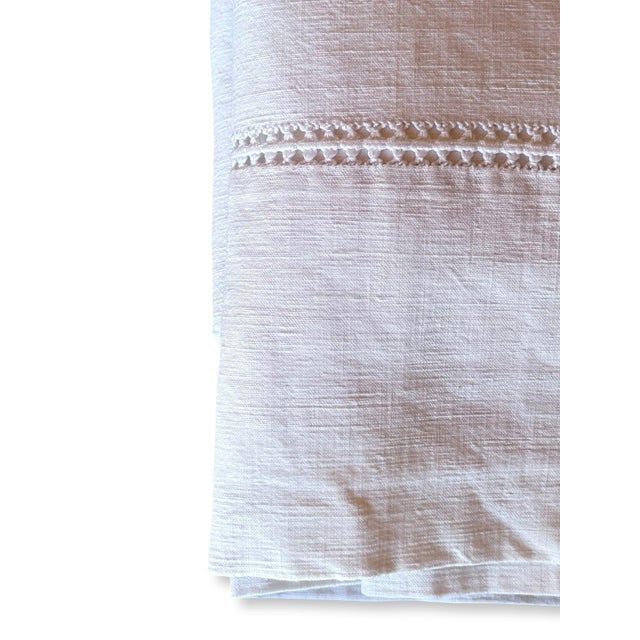 Antique French Linen Sheet Circa 1920 Pf Monogram Hand Embroidered Whitework Ladderwork French Trousseau For Sale - Image 9 of 9