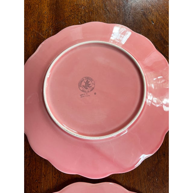 Bordallo Pinheiro 1980s Ingrid Pink Bordello Pinheiro Floral Fern Pansy Embossed Plate For Sale - Image 4 of 12