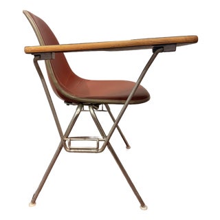 1971 Herman Miller Eames Fiberglass Shell Tablet Arm Chair, Upholstered For Sale